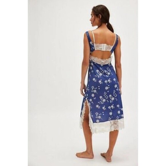 Free People Intimately Party Crasher Lace Midi Slip, Blue Floral Slip Dress $78 - Picture 2 of 16